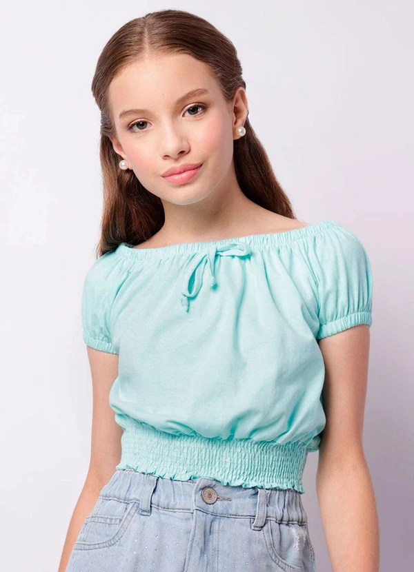 Torra - Blusa Juvenil Cropped com Lastex Azul