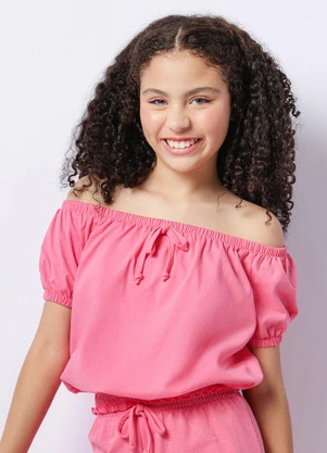 Torra - Blusa Juvenil Cropped com Lastex Rosa - TORRA
