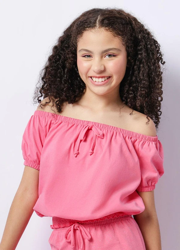 Torra - Blusa Juvenil Cropped com Lastex Rosa