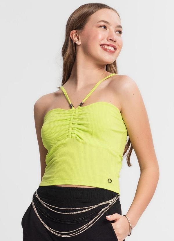 Minty - Blusa Juvenil de Alça em Ribana Canelada Verde