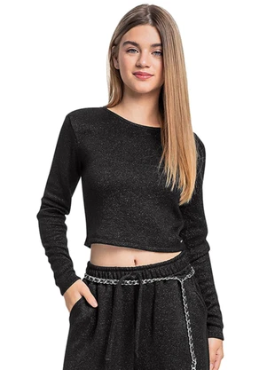 Gloss - Blusa Juvenil em Malha Lurex Preto - GLOSS
