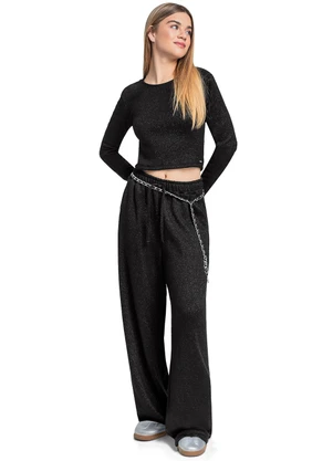 Gloss - Blusa Juvenil em Malha Lurex Preto - GLOSS