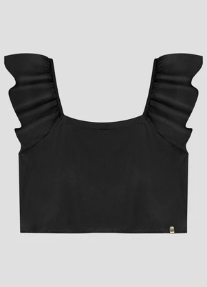 Based. - Blusa Juvenil em Viscose Twill com Babados Preto - BASED.