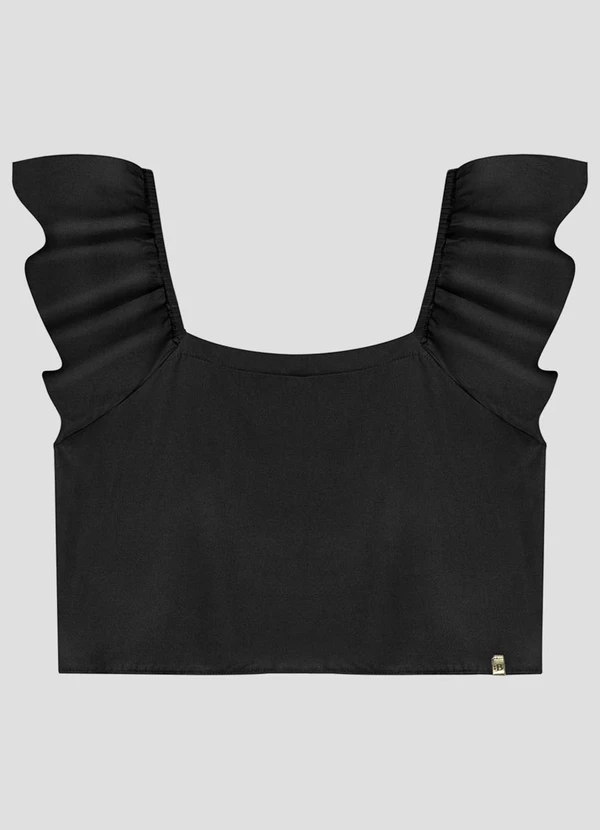 Based. - Blusa Juvenil em Viscose Twill com Babados Preto