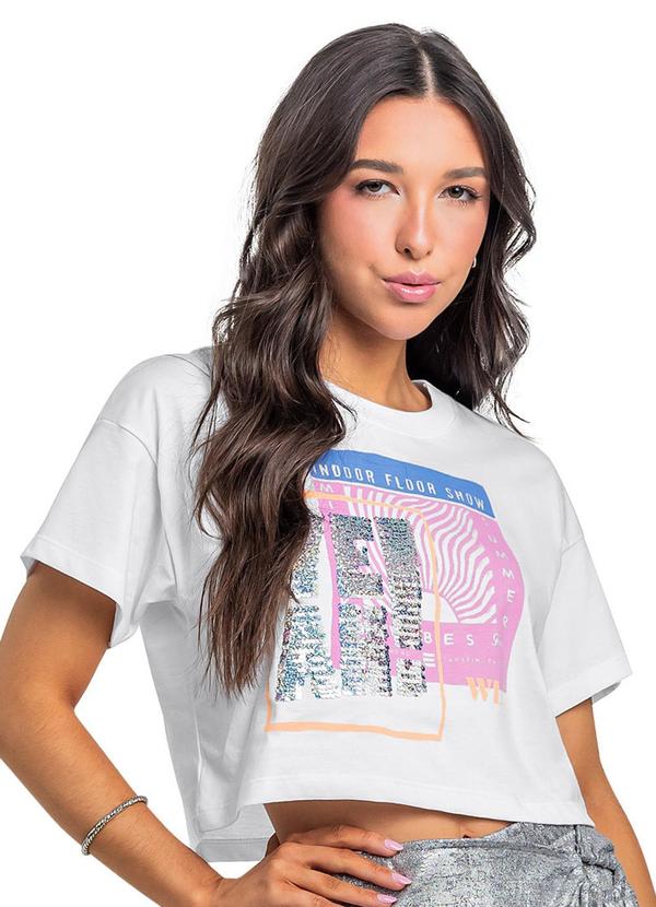 Gloss - Blusa Juvenil Estampada com Paetê Branco