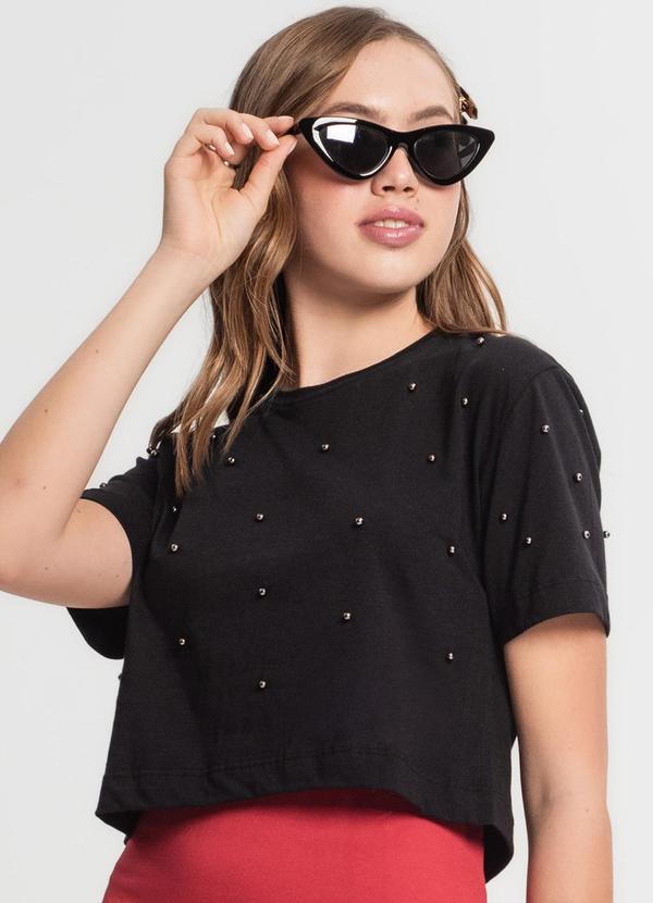 Minty - Blusa Juvenil Feminina com Pérolas Preto