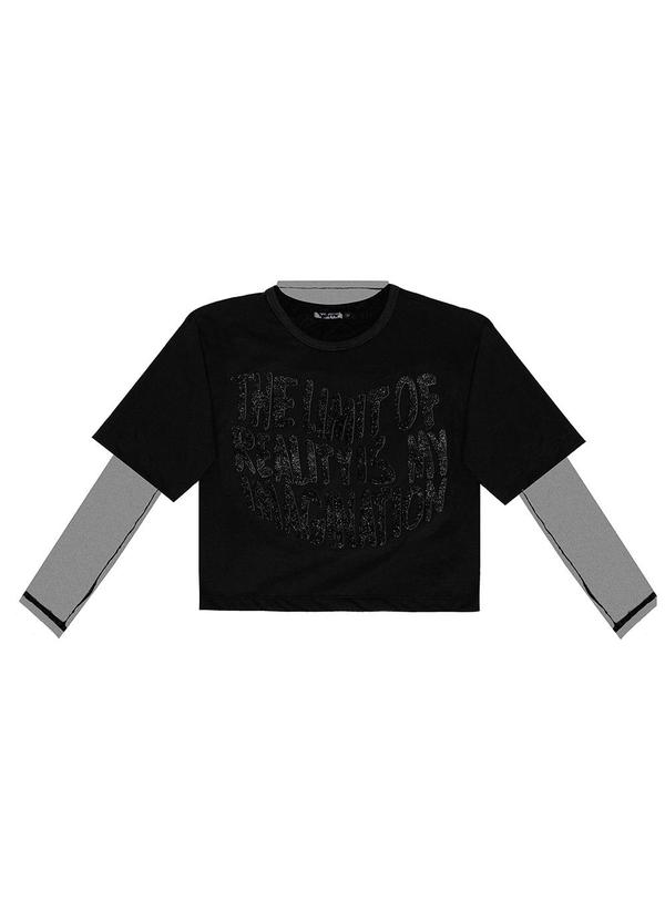 Minty - Blusa Juvenil Feminina com Sobreposição Preto