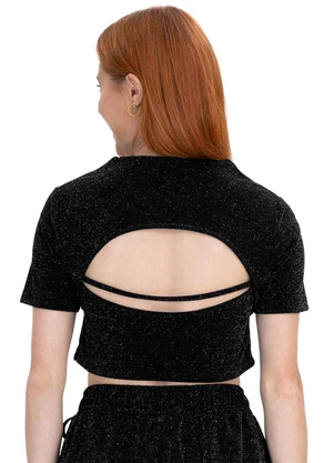 Minty - Blusa Juvenil Feminina em Lurex Preto - MINTY