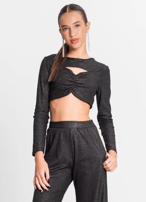 Minty - Blusa Juvenil Feminina em Ribana Canelada Preto - MINTY