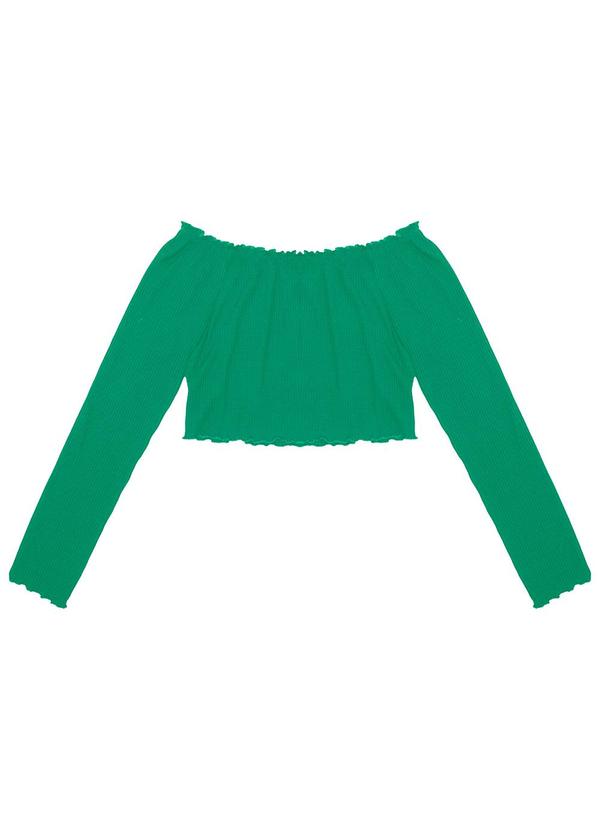 Minty - Blusa Juvenil Feminina Manga Longa Canelada Verde