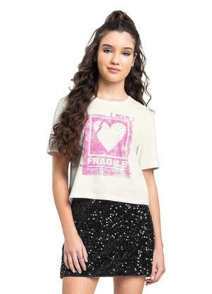 Gloss - Blusa Juvenil Fragile Manga Curta Branco - GLOSS