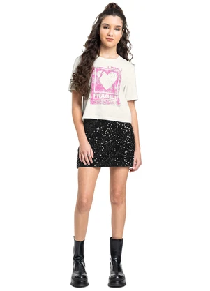 Gloss - Blusa Juvenil Fragile Manga Curta Branco - GLOSS