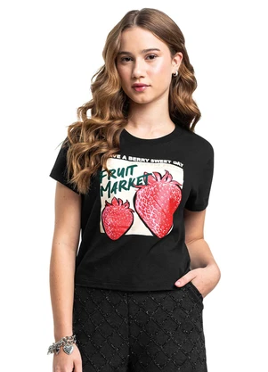Gloss - Blusa Juvenil Fruit Market em Algodão Preto - GLOSS