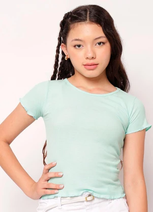 Torra - Blusa Juvenil Manga Curta Canelada Frufru Verde - TORRA