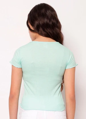 Torra - Blusa Juvenil Manga Curta Canelada Frufru Verde - TORRA