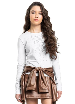 Gloss - Blusa Juvenil Manga Longa em Cotton Branco - GLOSS