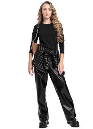 Gloss - Blusa Juvenil Manga Longa em Cotton Preto - GLOSS
