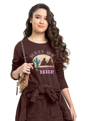 Gloss - Blusa Juvenil Meet Me Manga Longa Marrom - GLOSS