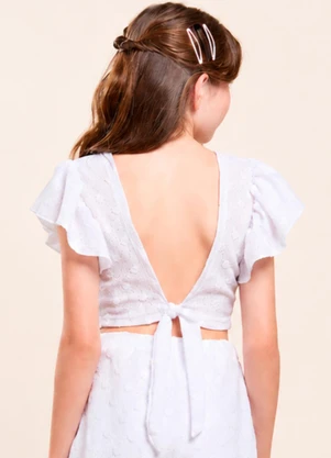 Vida Costeira - Blusa Juvenil Menina Branca com Babados e Laço - VIDA COSTEIRA