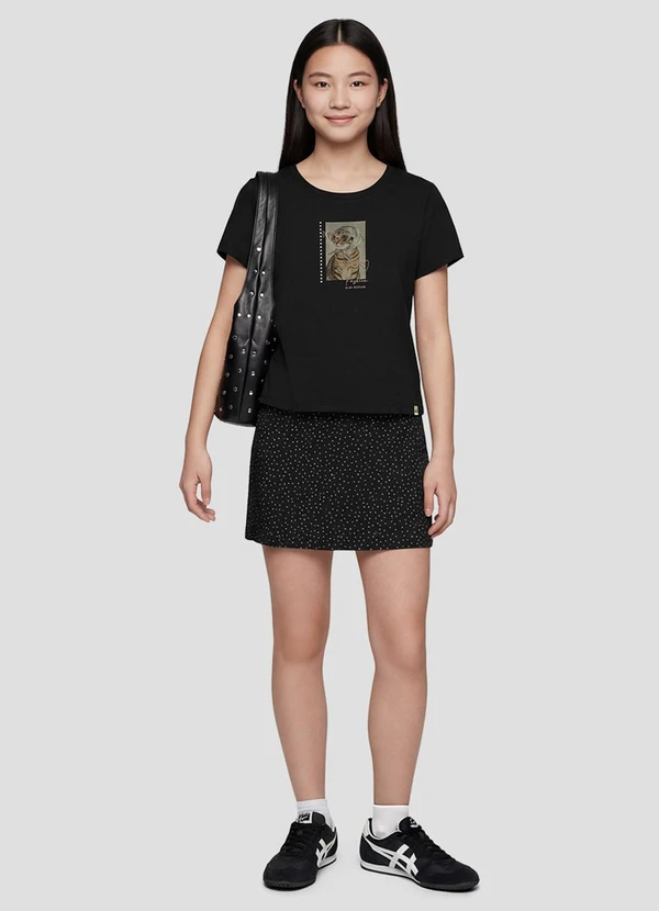 Based. - Blusa Meia Malha Estampa com Strass Preto