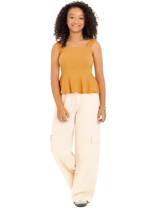 Malwee Kids - Blusa Peplum Texturizada Teen Amarelo Escuro - MALWEE KIDS