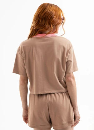 Cativa You - Blusa Polo em Algodão com Bordado Marrom - CATIVA YOU