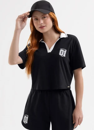 Cativa You - Blusa Polo em Algodão com Bordado Preto - CATIVA YOU