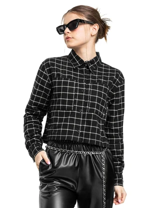 Gloss - Camisa Cropped Juvenil Xadrez Preto - GLOSS