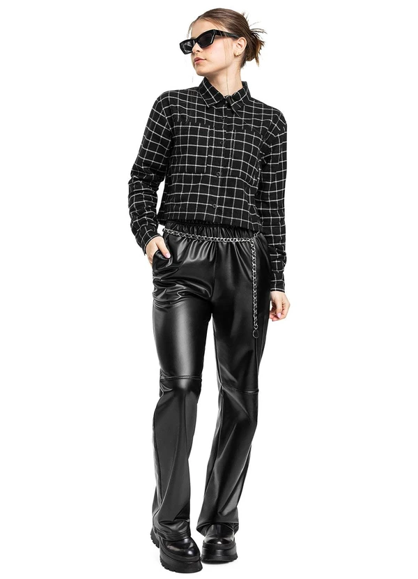Gloss - Camisa Cropped Juvenil Xadrez Preto 2