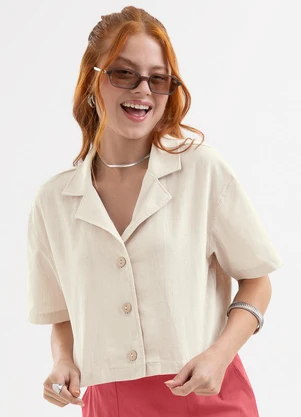 Cativa You - Camisa em Tecido Texturizado Bege - CATIVA YOU