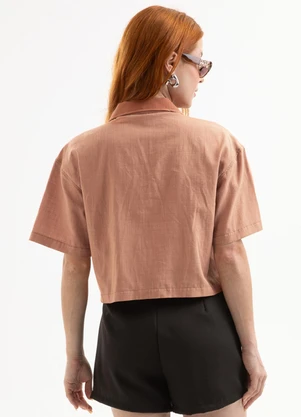 Cativa You - Camisa em Tecido Texturizado Marrom - CATIVA YOU
