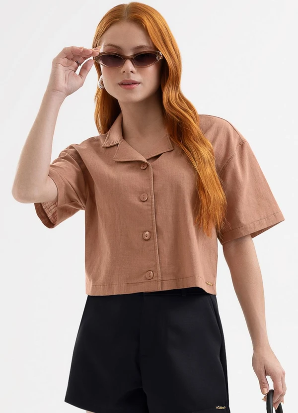 Cativa You - Camisa em Tecido Texturizado Marrom
