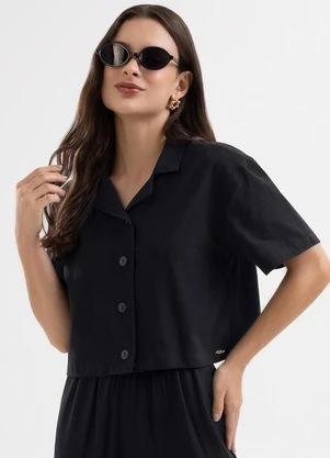 Cativa You - Camisa em Tecido Texturizado Preto - CATIVA YOU