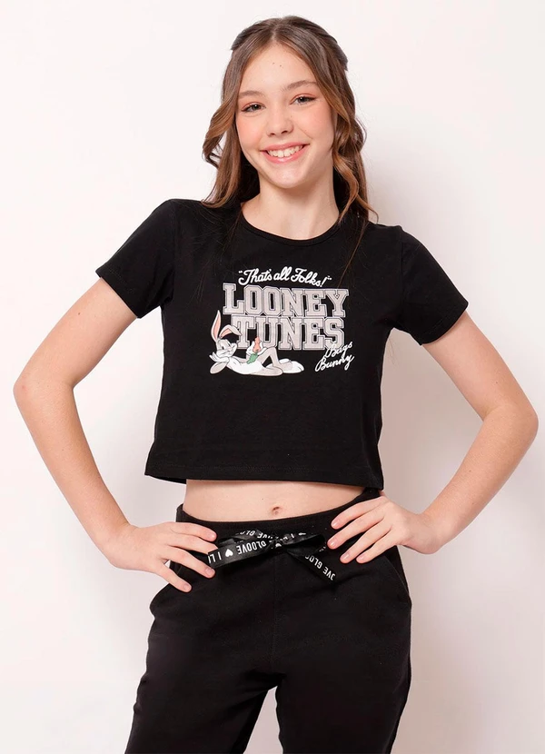 Torra - Camiseta Juvenil Pernalonga Looney Tunes Preta