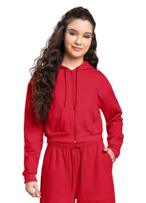 Gloss - Jaqueta Cropped Juvenil em Moletom Vermelho - GLOSS
