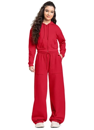 Gloss - Jaqueta Cropped Juvenil em Moletom Vermelho - GLOSS
