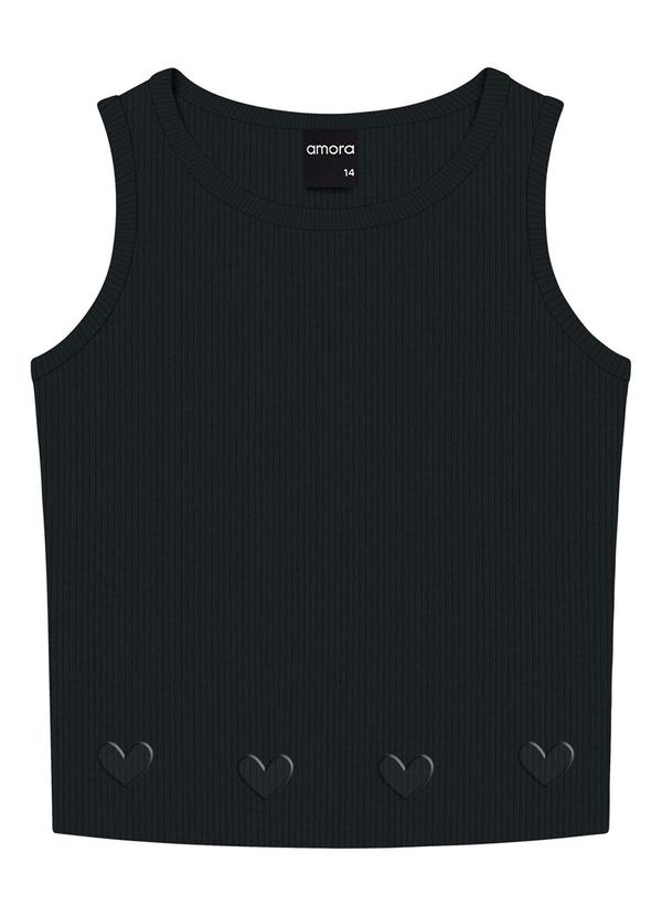 Amora - Regata Cropeed Teen Menina Preto