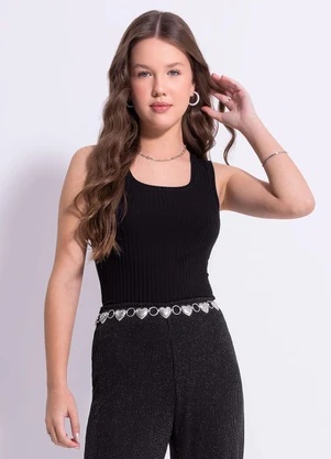 Cativa Teen - Regata em Canelado Preto - CATIVA TEEN