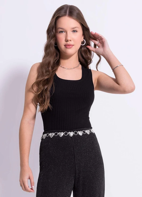 Cativa Teen - Regata em Canelado Preto 1