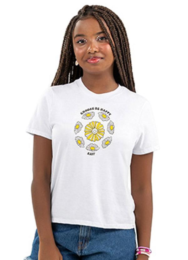 Rezzato - T-Shirt Be Happy Teen Feminino Branco