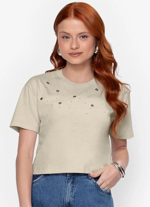 Minty - T- Shirt Meia Malha Feminina Bege - MINTY