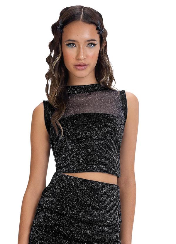 Minty - Top Juvenil Feminino com Sobreposição Preto