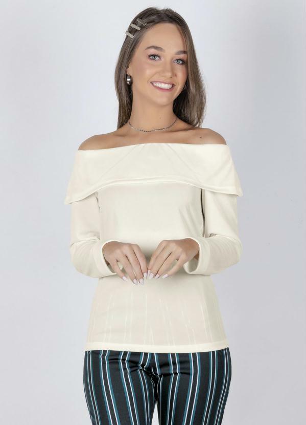 Outlet - Blusa Juvenil com Babado no Decote Off White