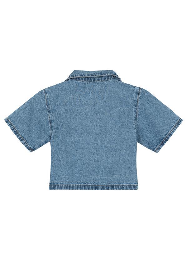 Carinhoso - Camisa Azul Claro Cropped Jeans Bordada Menina 2
