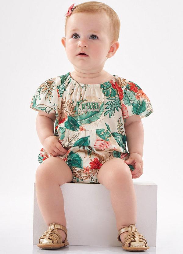 Up Baby - Banho de Sol Estampado Bebê Menina Bege