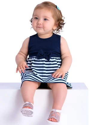 Duduka - Body Bebê Listras com Saia Sobreposta  Azul  - DUDUKA