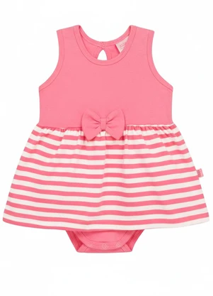 Duduka - Body Bebê Listras com Saia Sobreposta  Rosa - DUDUKA