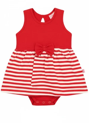 Duduka - Body Bebê Listras com Saia Sobreposta  Vermelho - DUDUKA