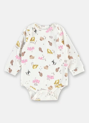 Up Baby - Body Bebê Menina Animais Branco - UP BABY