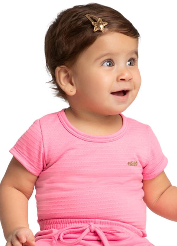 Marlan - Body Bebê Menina Cotton Maquinetado Rosa